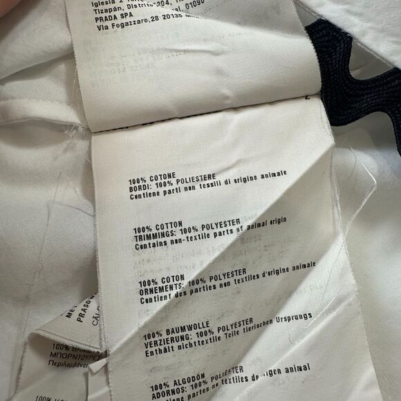 Prada Crisp White Poplin Tailored Ruffle Blue Navy Trim Shirt, 42/6 - Picture 6 of 11